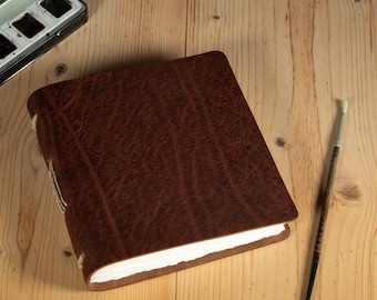 Handmade Italian Leather Watercolor Journal, 5.5x5.5, Amalfi Cotton Paper