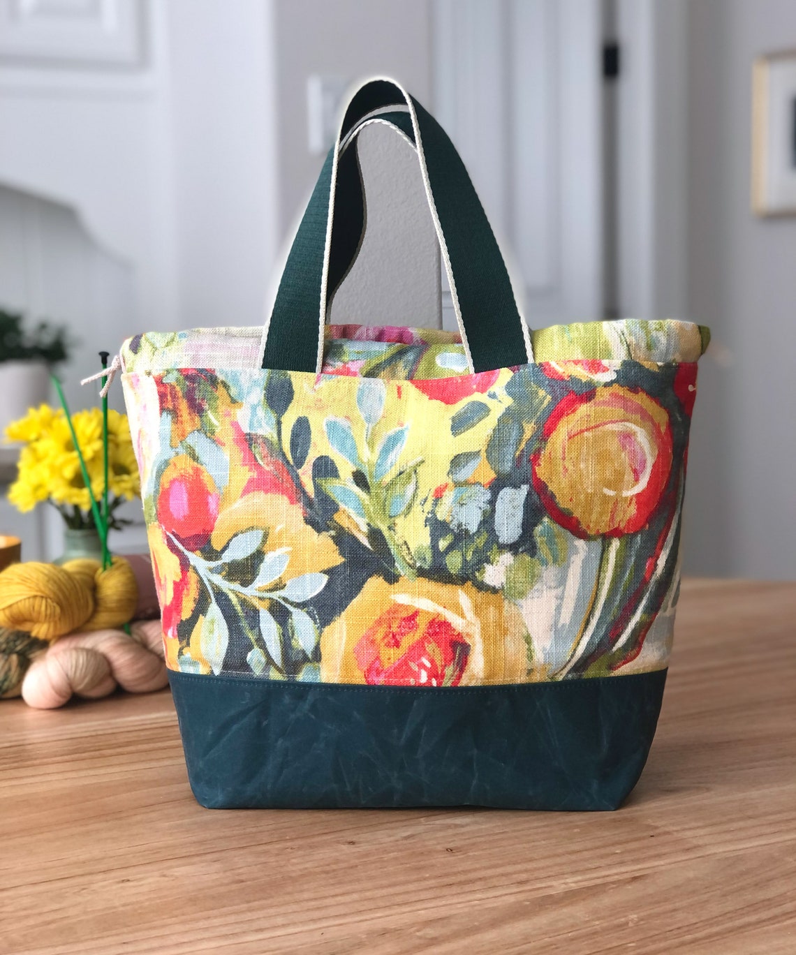 Upcycled Project Bag Waxed Canvas Knitting Bag Birthday Gift Etsy