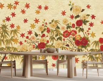 シノワズリの花柄壁紙 赤い牡丹 剥がして貼るだけ 植物柄 壁画 - Etsy 日本