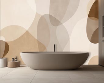 Neutral Abstract Wallpaper – Earth Tone Peel and Stick Wall Mural with Beige and Gray