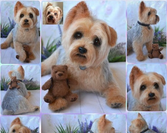 Yorkshire Terrier Artist Needle Felted Dog Sculpture Dog Portrait Yorkie Life sized Pet replica Personalized wool art toys