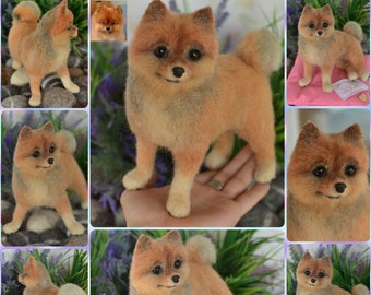 Pomeranian spitz Needle Felted Dog Sculpture Pet replica dog Memory Pet Portrait Wool figurine Wool art toys Wool animal