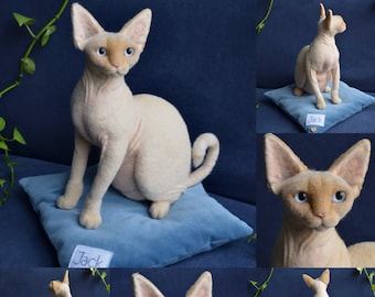 Sphynx cat Needle felted custom made Sculpture Memory Pet Portrait Wool Felt cat Animal art toys kitty Personalized gift