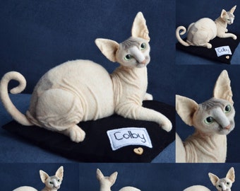 Sphynx cat Needle felted custom made Sculpture Memory Pet Portrait Wool Felt Kitten Petlover cat Animal art toys kitty Personalized gift