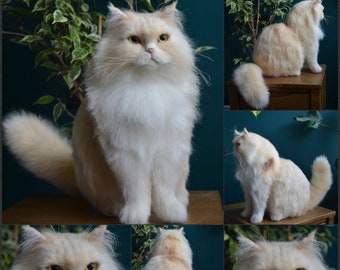 Persian cat Needle Felted Life sized Sculpture Memory Pet Portrait Pet replica Longhaired cat Felt Animal  Wool Art Toys