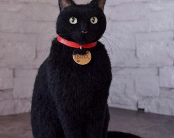 Black Сat Needle Felted Sculpture Memory Portrait replica of your cat Petlover Wool Felt Kitten 3D felt realistic ooak Pet loss memorial