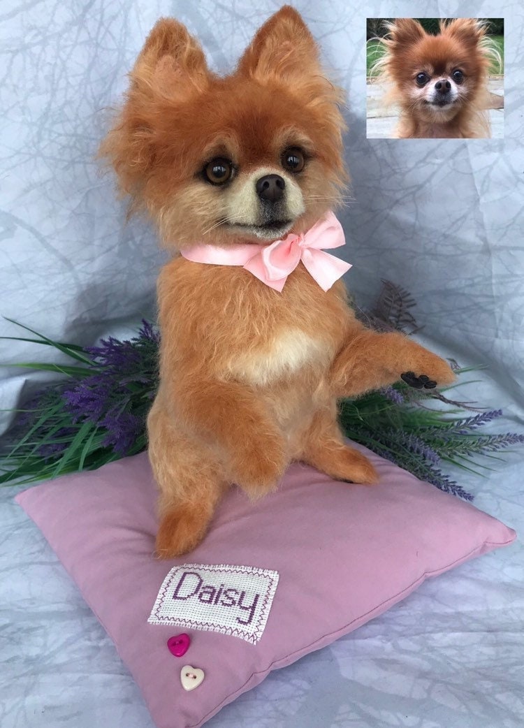 Custom Needle Felted Pomeranian Dog Sculpture, Pet Memorial