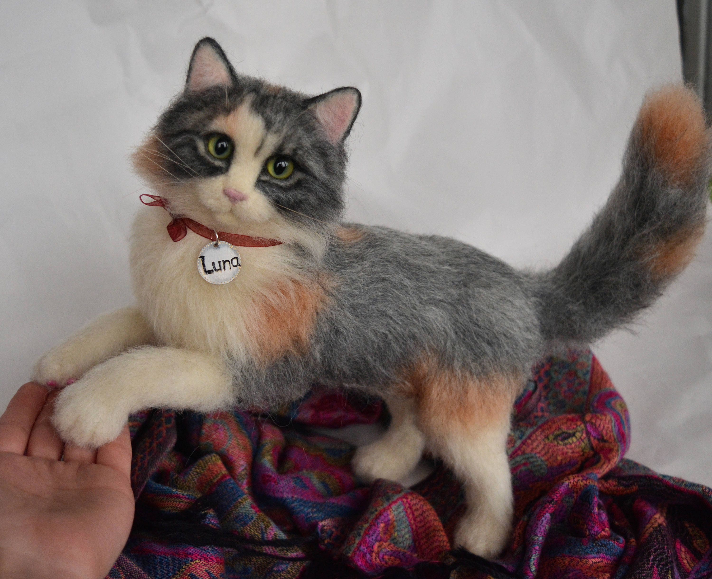 Needle Felted Cat Long Haired Calico Kitten Posable Sculpture Etsy