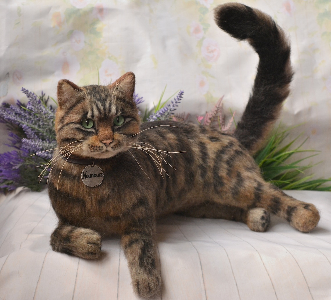 Needle Felted Cat Life sized Sculpture Tabby cat Memory Pet Etsy