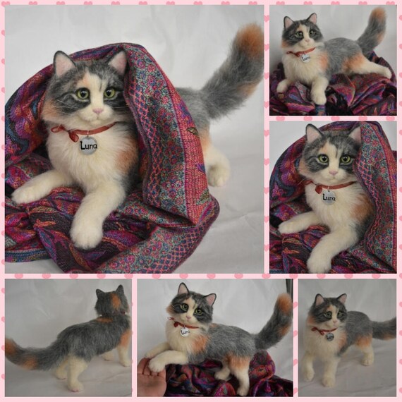 Custom Needle Felted Cat Long Haired Calico Kitten Posable Etsy