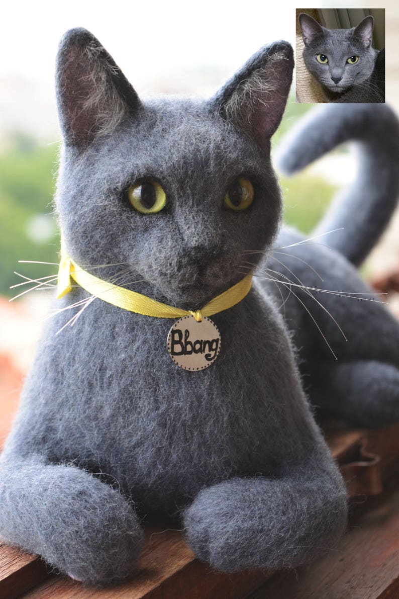 Needle Felted Russian blue Cat Sculpture Memory Pet Portrait Etsy