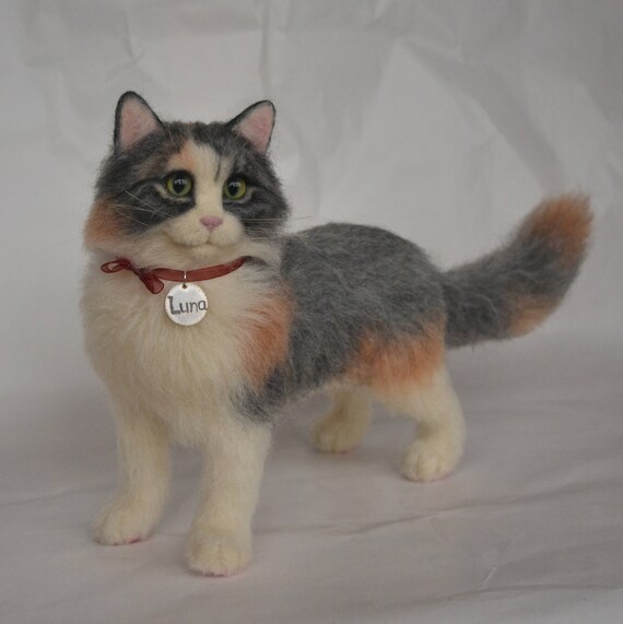 Needle Felted Cat Long Haired Calico Kitten Posable Sculpture Etsy