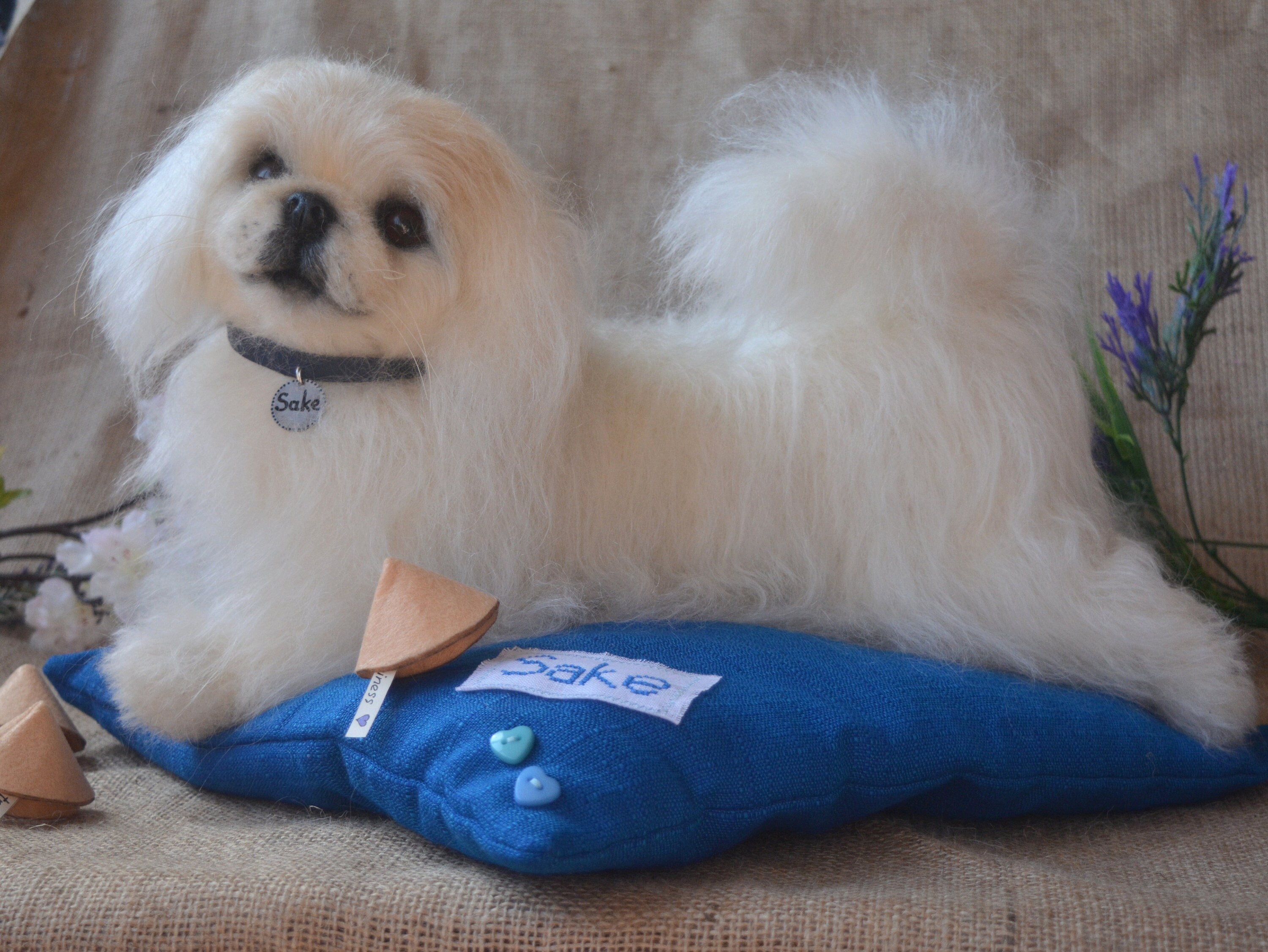 lovely Pekingese dog 14x10cm furry fur dog model toy polyethylene