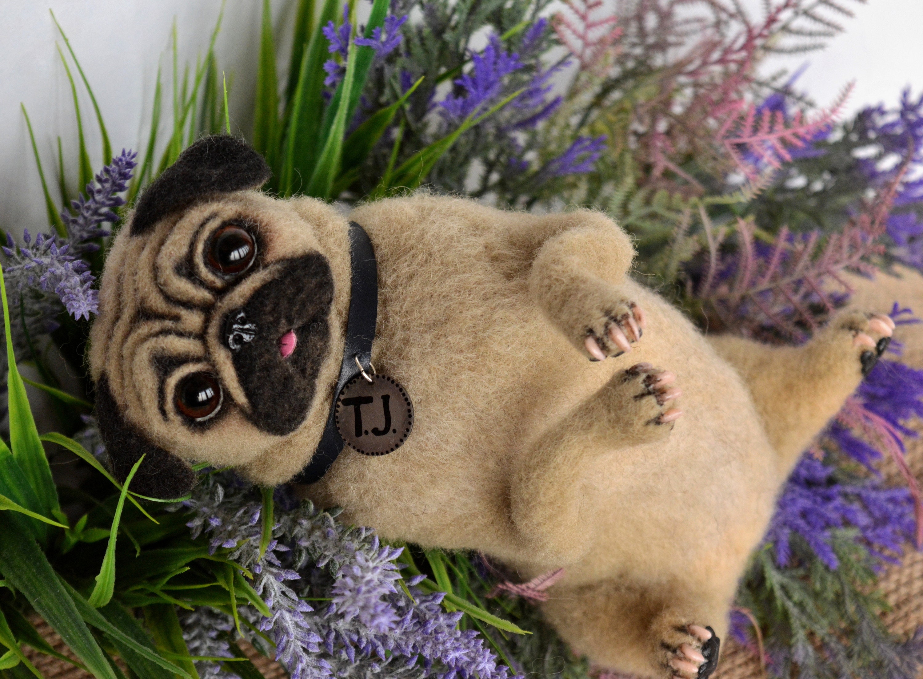 Needle Felted Pug Sculpture Personalized Pet Portrait, Dog Memorial