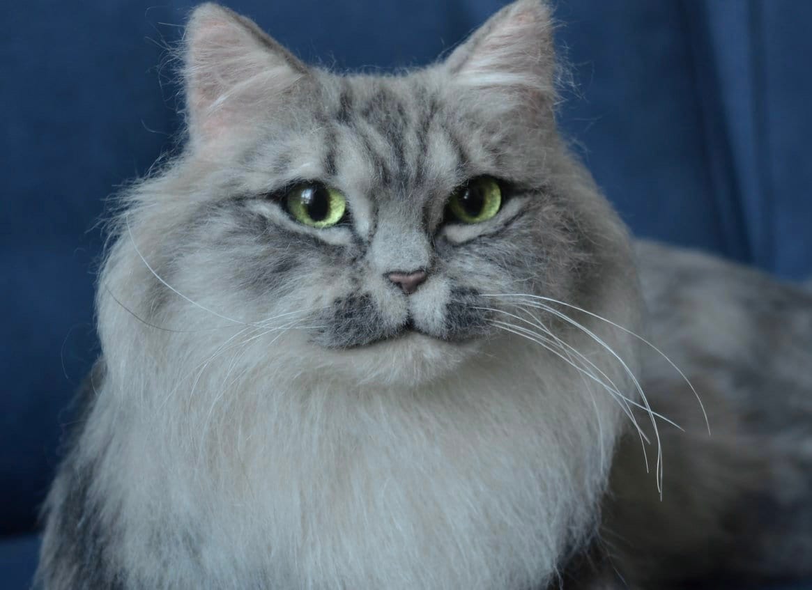 Custom Needle Felted Cat Sculpture, Life Sized Pet Portrait