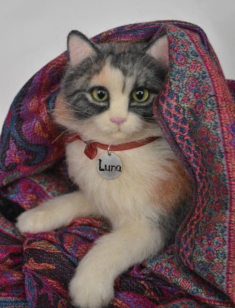 Needle Felted Cat Long haired Calico kitten Posable Sculpture Etsy