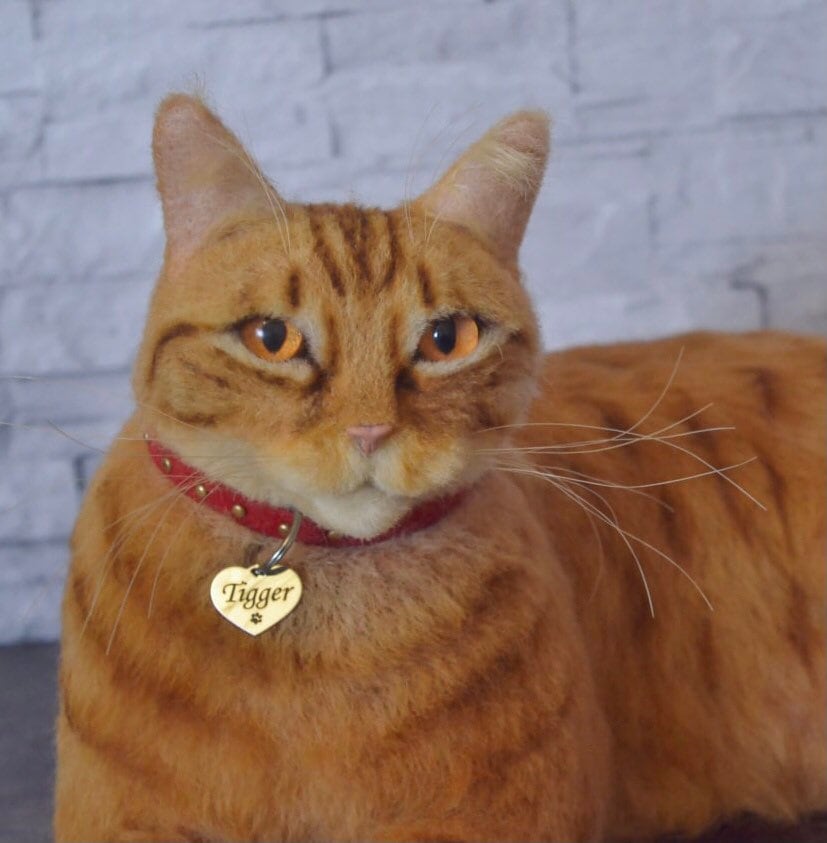 Needle Felted Cat Sculpture Life-Sized Tabby, Custom Pet Memorial