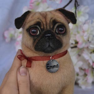 Pug Needle Felted Dog Sculpture Memory pet Portrait wool figurine miniature dog statue Fiber art Pet loss memorial Personalized pet art doll