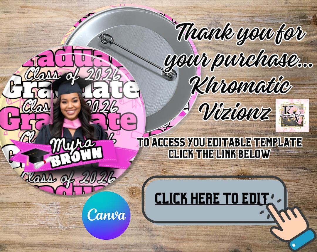 Graduation Button Template: Editable Senior Design (canva) - Etsy