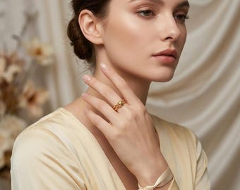Gold Double Band X Ring | Minimalist Gold Stacking Ring | Adjustable Crossover Ring | Dainty Double Layer Ring for Women | Gift for Her