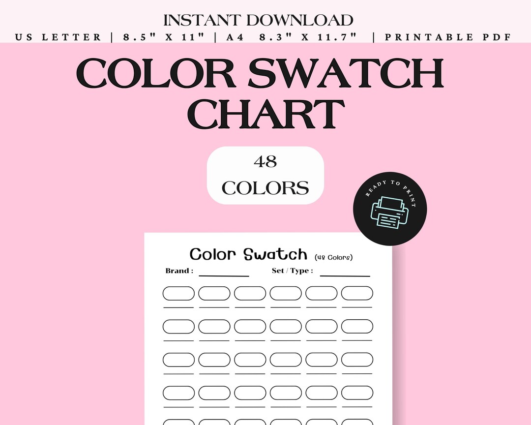 Color Swatch Chart Printable – Blank Color Palette for Artists – 48 ...