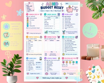 ADHD Budget Reset Printable | Money Management & Spending Worksheet | Financial Planning PDF