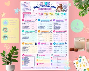 ADHD Executive Function Self Check Printable | Skills Reflection & Planning Worksheet | ADHD PDF