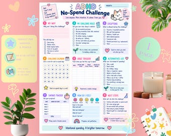 ADHD No-Spend Challenge Printable | Spending Tracker & Savings Challenge Worksheet | Budget PDF
