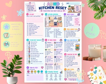 ADHD Kitchen Reset Printable | Kitchen Cleaning & Organization Checklist | Home Reset Planner PDF