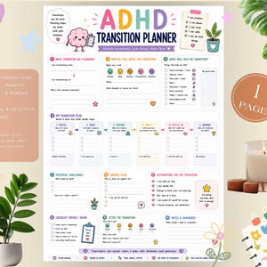Agenda di transizione per ADHD stampabile / Foglio di lavoro per la routine di transizione e le funzioni esecutive / PDF sul passaggio tra attività