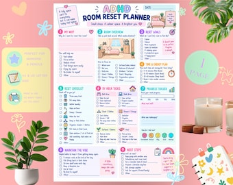ADHD Room Reset Planner Printable | Bedroom Declutter & Cleaning Checklist | Home Organization PDF