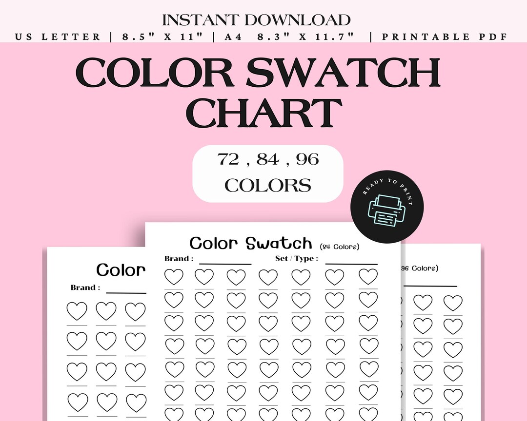 Color Swatch Chart Printable Blank Color Palette for Artists 72/84