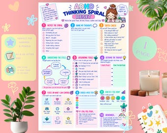 ADHD Thinking Spiral Reset Printable | Overthinking & Thought Reframing Worksheet | ADHD PDF