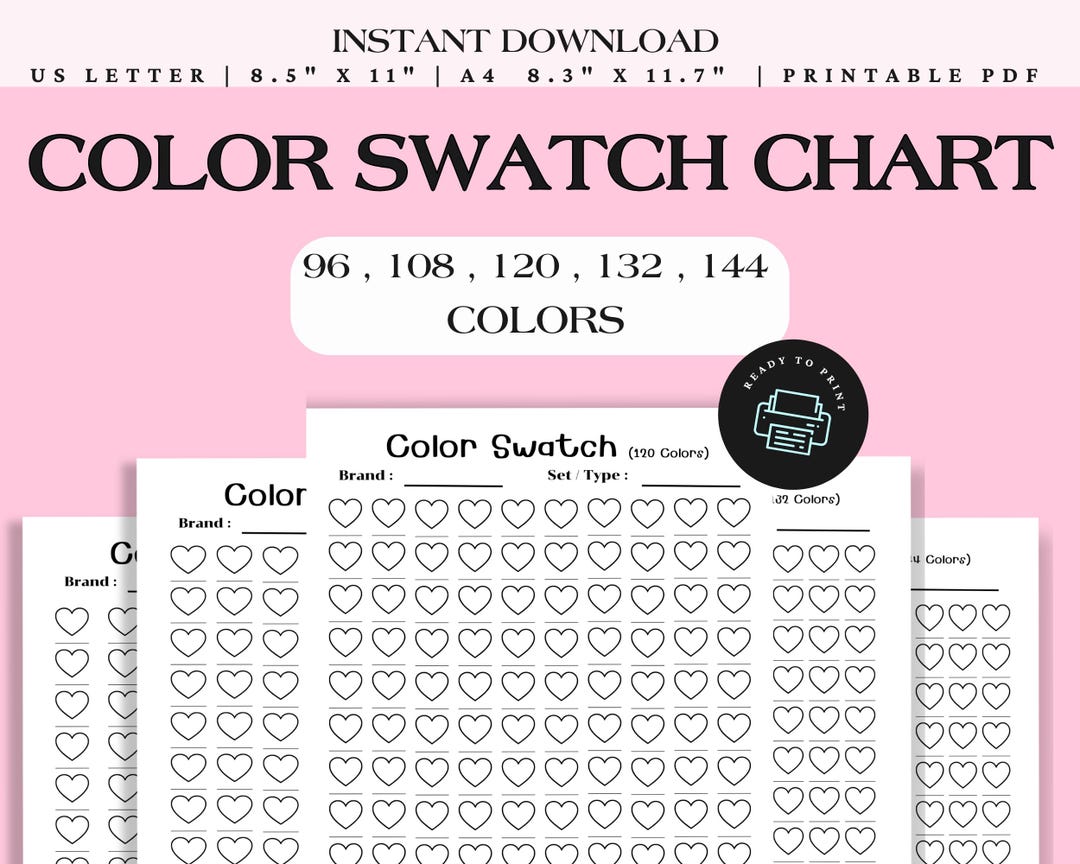 144 Color Frequency Chart.pdf Color Swatch Chart Printable – Blank Color Palette for Artists – 96/108 ...