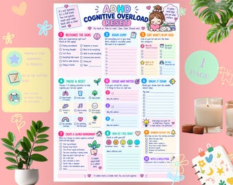 ADHD Cognitive Overload Reset Printable | Overwhelm & Focus Worksheet | Executive Function PDF