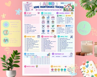 ADHD Home Maintenance Tracker Printable | Seasonal & Monthly Home Checklist | Household Planner PDF
