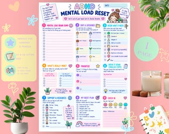 ADHD Mental Load Reset Printable | Overwhelm & Task Organization Worksheet | Executive Function PDF
