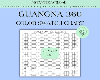 Tabla de muestras de color GuangNa 360 en PDF imprimible / Tarjetas de muestras de marcadores con códigos / Tamaño A4 Carta de EE. UU. / Descarga instantánea / Organizador de marcadores