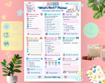 ADHD What's Next Planner Printable | Next Step & Task Initiation Worksheet | Executive Function PDF