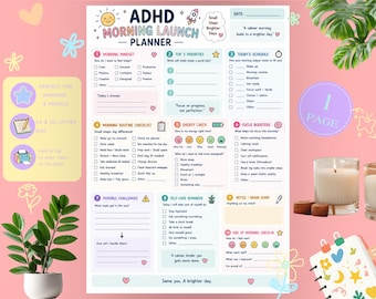 ADHD Morning Launch Planner Printable | Morning Routine & Daily Focus Worksheet | Executive Function PDF