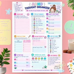 ADHD Thought Organizer Printable | Brain Dump & Mental Clarity Worksheet | Executive Function PDF