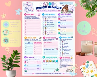 ADHD Thought Organizer Printable | Brain Dump & Mental Clarity Worksheet | Executive Function PDF