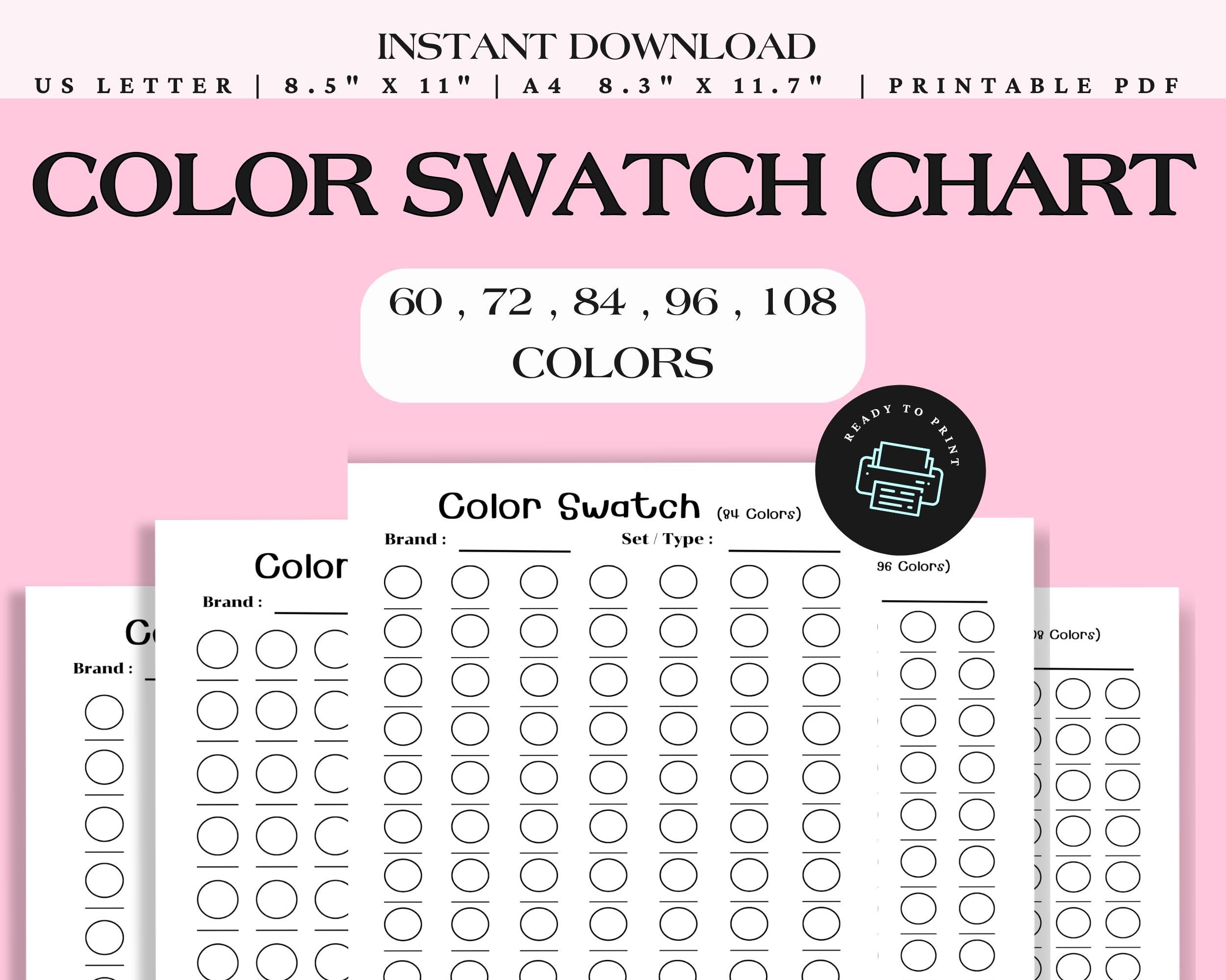 Color Swatch Chart Printable – Blank Color Palette for Artists – 60/72 ...