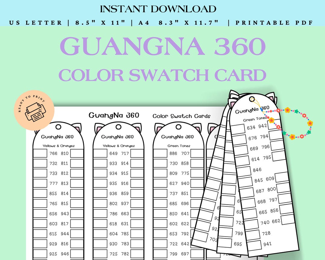 Guangna 360 Swatch Card Printable PDF | Marker Color Swatch Chart With ...