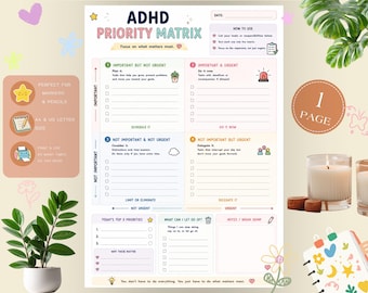 ADHD Priority Matrix Printable | Eisenhower Matrix & Task Prioritization Worksheet | Executive Function PDF
