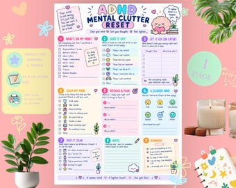 ADHD Mental Clutter Reset Printable | Thought & Overwhelm Organizer | Mental Clarity PDF