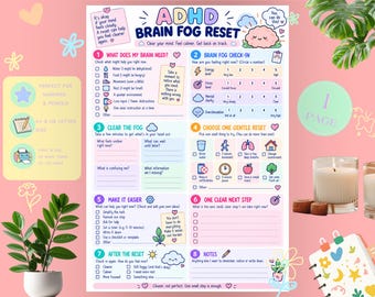 ADHD Brain Fog Reset Printable | Mental Clarity & Focus Worksheet | Executive Function PDF