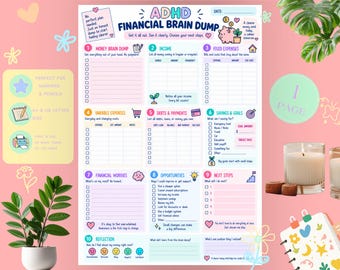 ADHD Financial Brain Dump Printable | Money Organization & Budget Worksheet | Financial Planning PDF