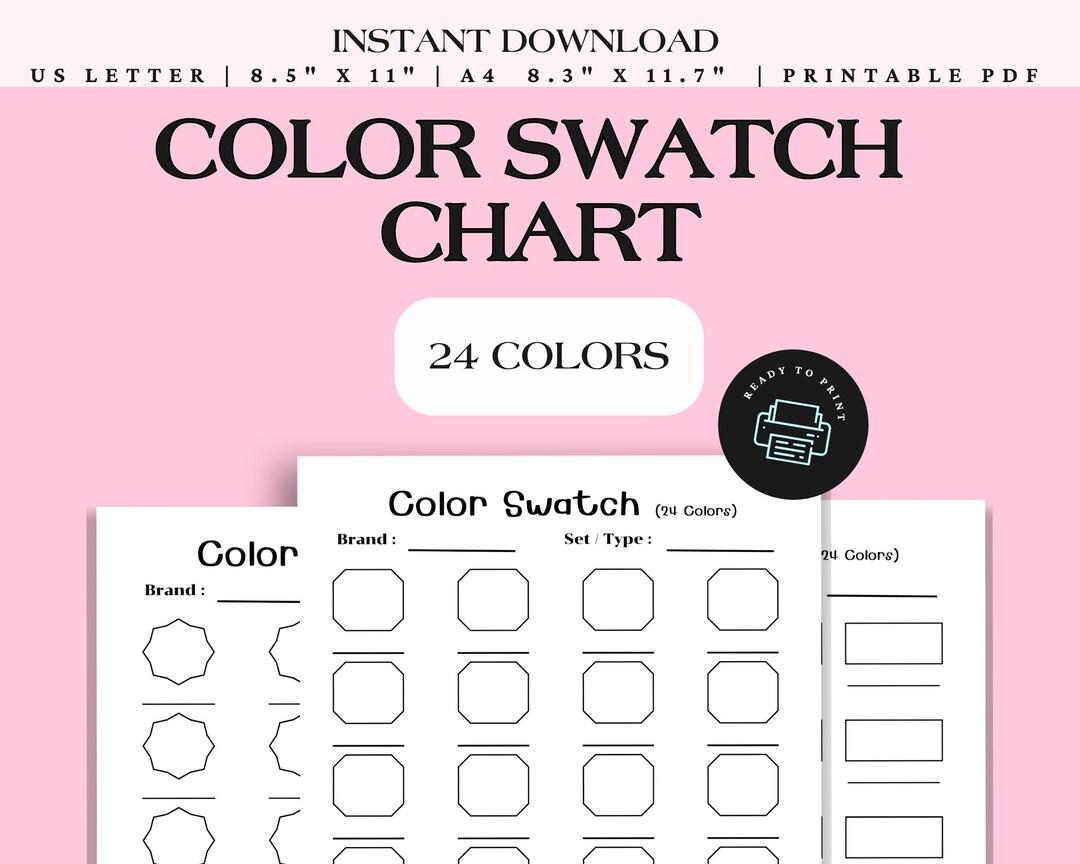 Color Swatch Chart Printable – Blank Color Palette for Artists – 24 ...