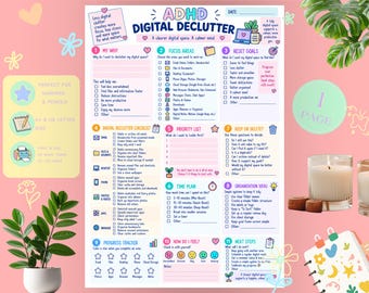 ADHD Digital Declutter Printable | Digital Organization & Decluttering Checklist | Productivity PDF